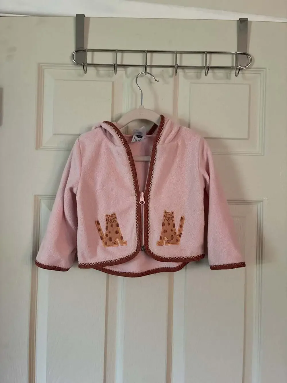 Hanna Andersson Pink Fleece Zip-Up Hooded Jacket with Leopard Pockets